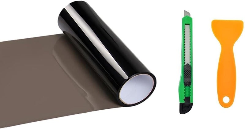 YTFRL Car Headlight Tint Film, 12×48 Inch Vinyl Vehicle Tail Light Wrap Film Roll with Squeegee & Cutter, Waterproof Vinyl Tinted Sticker for Headlights Fog Lights Tail Lights (Light Black) - Image 1